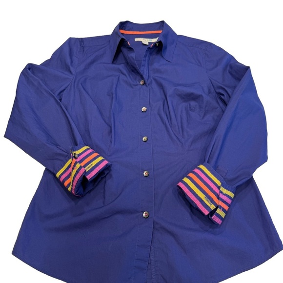 Boden Women’s Deep Blue Button Up Shirt W/ Contrast Flip Cuffs & Collar Sz 6 - Picture 2 of 13